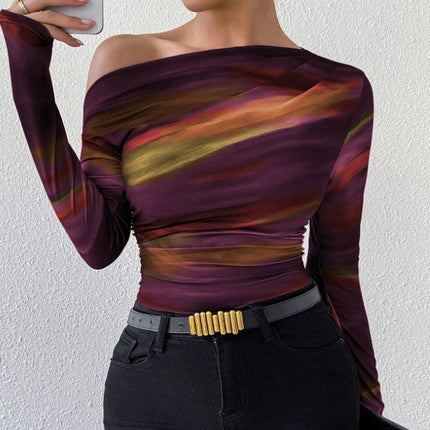 Print Long Sleeve T-Shirt Graphic Tees Women Tops