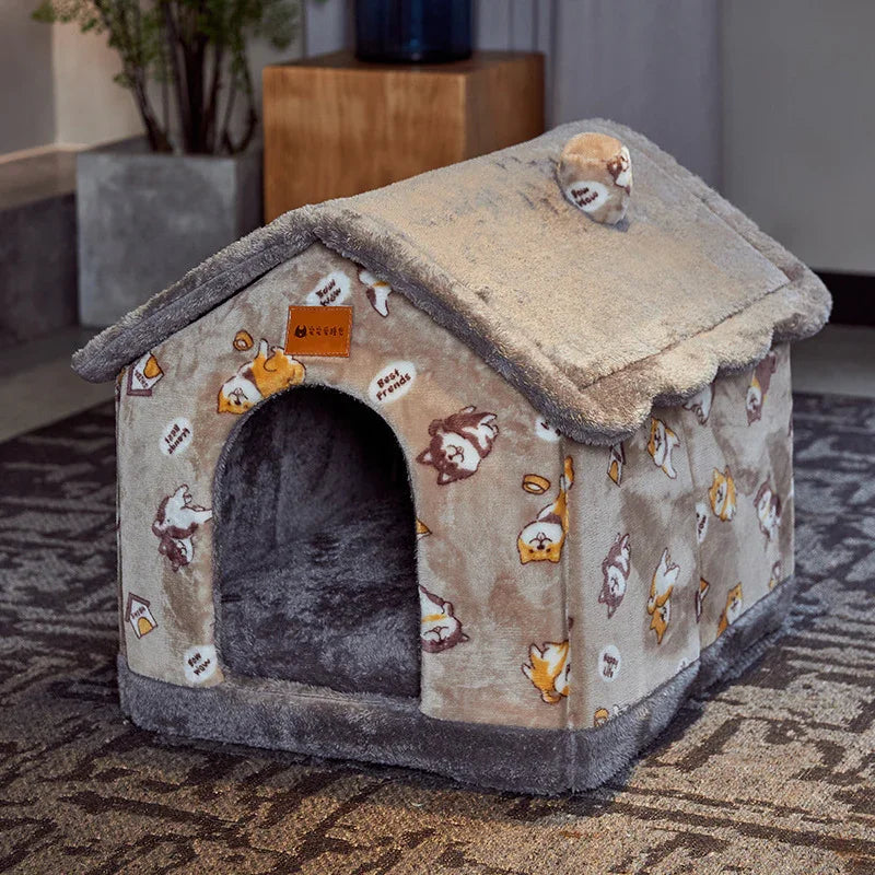Foldable Dog & Cat House Bed | Warm Winter Enclosed Cave Kennel | Self-Warming Plush Pet Nest with Durable Non-Slip Bottom | Removable Cozy Villa | S–L - Animals & Pet Supplies > Pet Supplies > Pet Beds > Caves