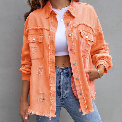 Fashion Ripped Shirt Jacket Female Autumn And Spring Casual Tops Womens Clothing