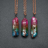 Stone Crystal Pillar Necklace | Tree of Life Pendant for Women | Natural Crystal Column Jewelry | Simple O-Chain with Extension | Rainbow Color Options | Fashion Healing Energy Necklace - Apparel & Accessories > Jewelry > Necklaces