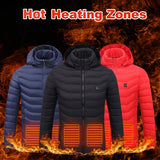 Men’s Heated Jacket USB Electric Coat | 3-Temperature Thermal Heating Jacket with Removable Hood | Lightweight Warm Cotton Coat | Windproof Winter Heated Outerwear | 2/4/8/9 Heat Zone Options | S–6XL (No Power Bank Included) - Apparel & Accessories > Clothing > Outerwear > Coats & Jackets > Puffer Jackets