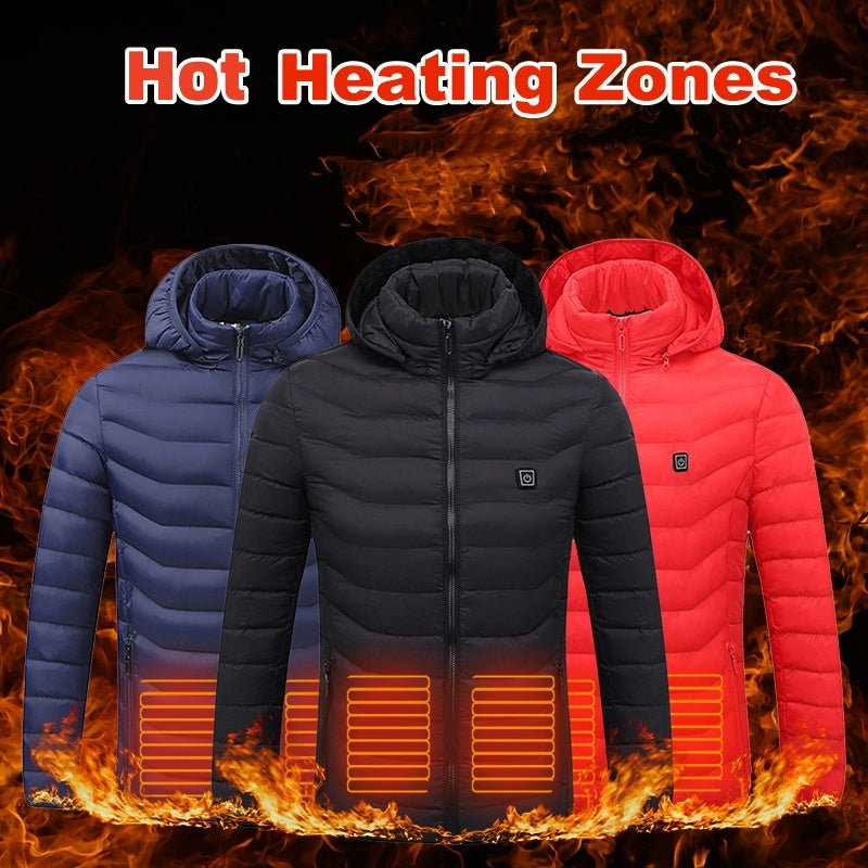 Men’s Heated Jacket USB Electric Coat | 3-Temperature Thermal Heating Jacket with Removable Hood | Lightweight Warm Cotton Coat | Windproof Winter Heated Outerwear | 2/4/8/9 Heat Zone Options | S–6XL (No Power Bank Included) - Apparel & Accessories > Clothing > Outerwear > Coats & Jackets > Puffer Jackets
