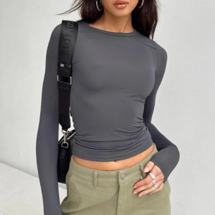 Women's Clothing Fashion Slim Long-sleeved Pullovers Tops Solid Causal Fit Shirts