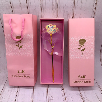 24K Luminous Color Gold Rose Flower Set