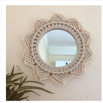 Sunflower. INS Scandinavian Girl Heart Mirror Handmade Tapestry Cosmetic Mirror Ring Home Decoration