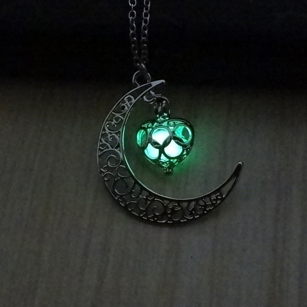 Glowing Pendant Necklace | Silver-Plated Luminous Jewelry for Women | 3.6cm Glow-in-the-Dark Pendant | 45+5cm Adjustable Chain | Elegant Gift Necklace for All Occasions - Apparel & Accessories > Jewelry > Necklaces