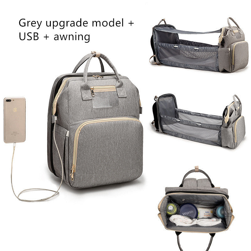 USB Charging Mommy Backpack | Foldable Baby Bed Diaper Bag | Large Capacity Multi-Function Travel Nappy Bag | Waterproof Cationic Fabric | Portable Crib with Mattress | Organizer for Moms - Furniture > Baby & Toddler Furniture > Cribs & Toddler Beds > Travel Cribs