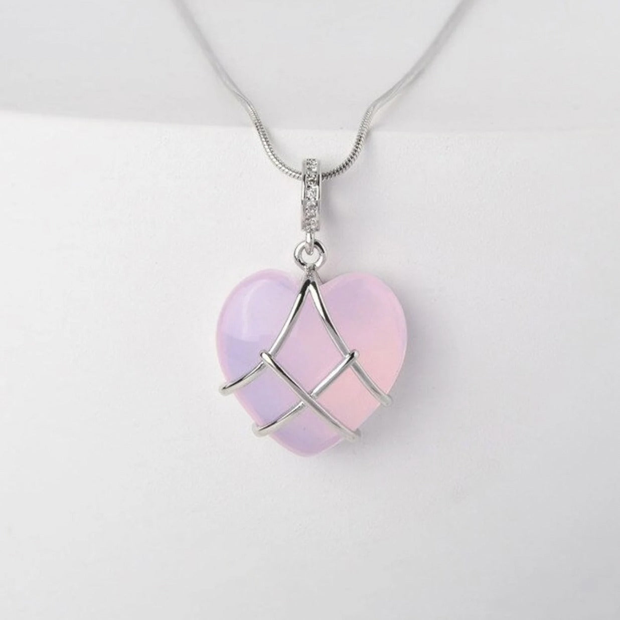 Fashion Moonstone Necklace | Cartoon Princess Heart Pendant for Girls & Women | Real Gold Electroplated Copper Chain | Japanese & Korean Style | Barbie Opal & Pink Spar Options | 39cm + 7cm Extension - Apparel & Accessories > Jewelry > Necklaces