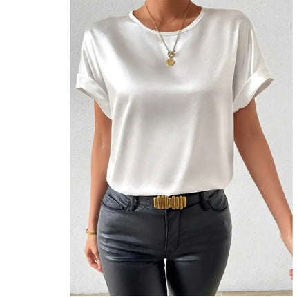 Elegant Solid Color Round Neck Short Sleeves Top T-shirt
