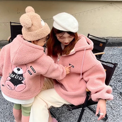 Different Fried Street Parent-child Clothes With Pink Lamb Hair