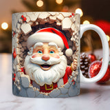 Creative | 3D Christmas Ceramic Mug | Santa Claus 3D Painted | Comfortable Grip Handle | White | Ideal Christmas Gift -