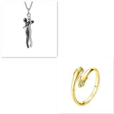 Love Hug Necklace | Unisex Couples Pendant Jewelry | Simple Brass Clavicle Chain | Cartoon Hug Pendant for Men & Women | Valentine’s Day Lover Gift | Adjustable 40+5cm Chain - Apparel & Accessories > Jewelry > Necklaces