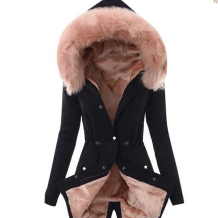 Hooded Drawstring Plush Jacket Women