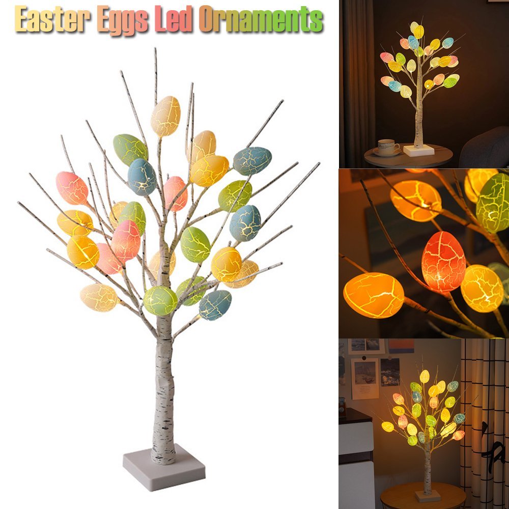 LumiTree | Easter Birch Tree | 24 LED Lights | Adjustable Branches | 60cm Tabletop | Vibrant Easter Decor -