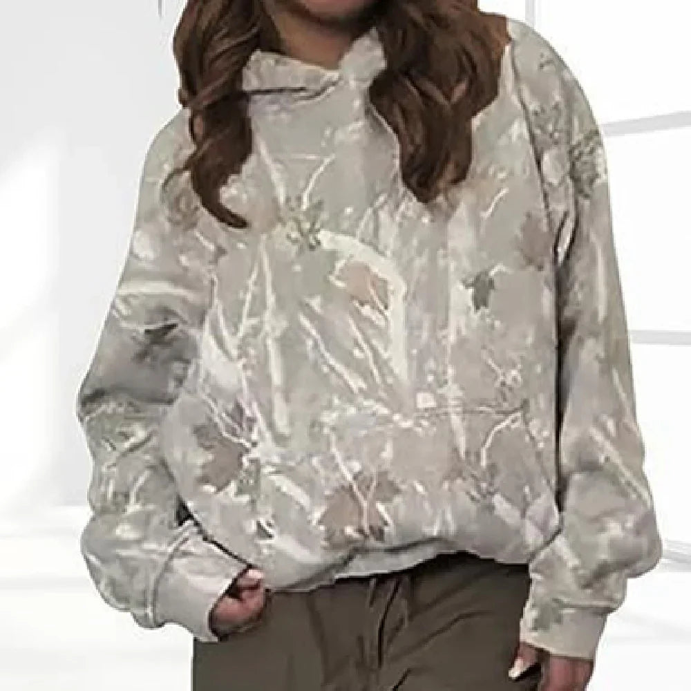 GenZ Cozywear | Hooded Floral Sweatshirt | Floral Print | Front Pockets | Khaki And Grey | Cozy Everyday Layering - Apparel & Accessories > Clothing > Clothing Tops > Hoodies