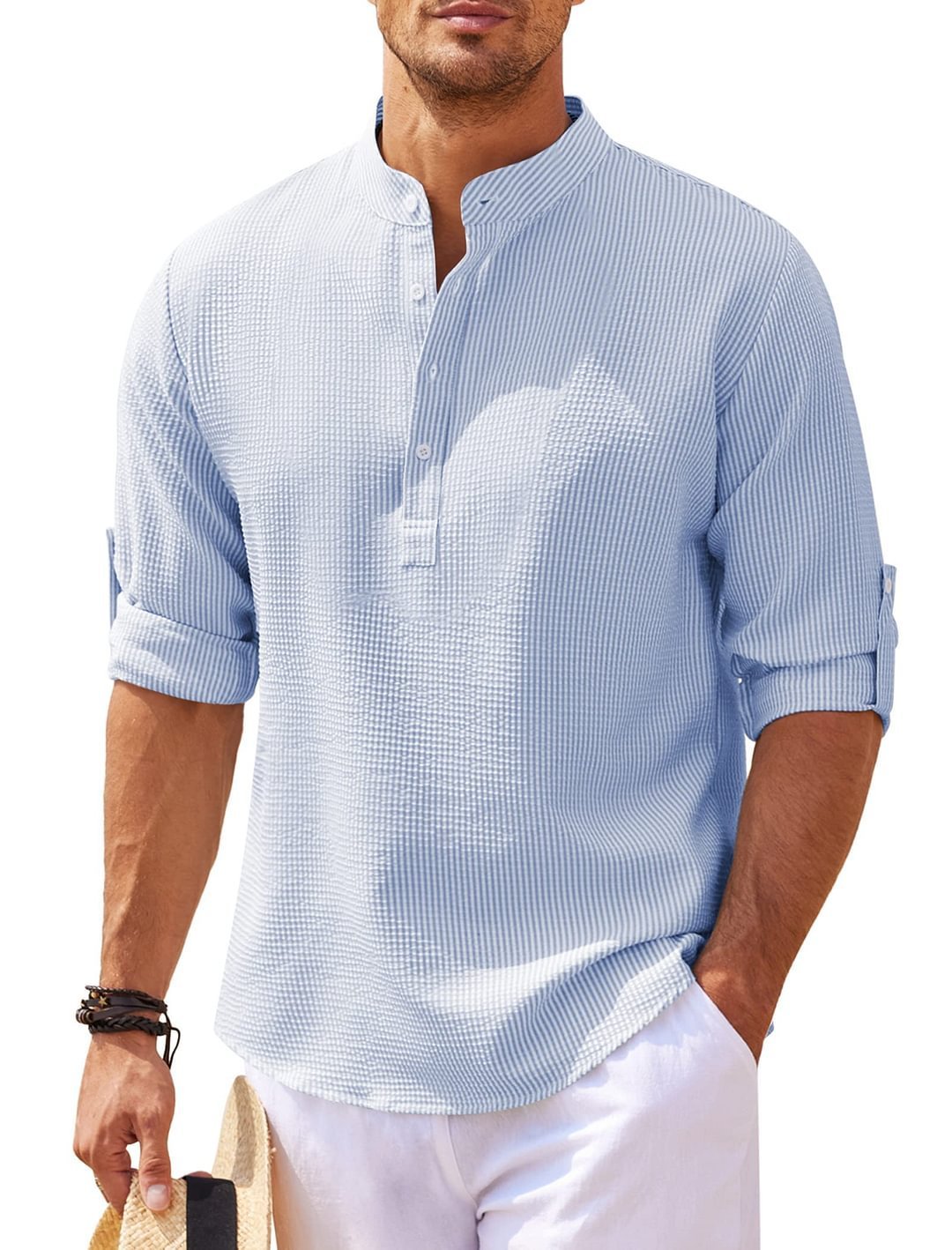 Men’s Casual Long Sleeve Stand Collar Shirt | Solid Color Loose Fit Pullover | Cotton Blend Autumn Top for Men | Stylish Minimalist Shirt | S–5XL (Multiple Colors) - Apparel & Accessories > Clothing > Clothing Tops > Shirts