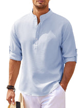 Men’s Casual Long Sleeve Stand Collar Shirt | Solid Color Loose Fit Pullover | Cotton Blend Autumn Top for Men | Stylish Minimalist Shirt | S–5XL (Multiple Colors) - Apparel & Accessories > Clothing > Clothing Tops > Shirts