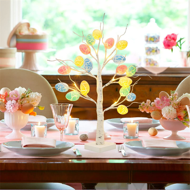 LumiTree | Easter Birch Tree | 24 LED Lights | Adjustable Branches | 60cm Tabletop | Vibrant Easter Decor -