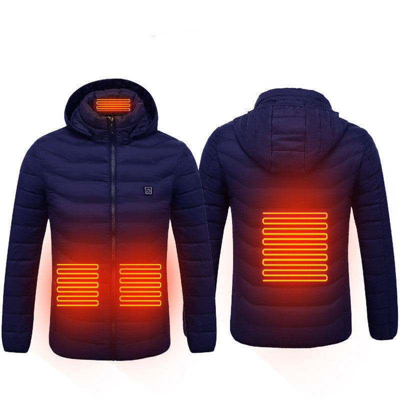 Men’s Heated Jacket USB Electric Coat | 3-Temperature Thermal Heating Jacket with Removable Hood | Lightweight Warm Cotton Coat | Windproof Winter Heated Outerwear | 2/4/8/9 Heat Zone Options | S–6XL (No Power Bank Included) - Apparel & Accessories > Clothing > Outerwear > Coats & Jackets > Puffer Jackets