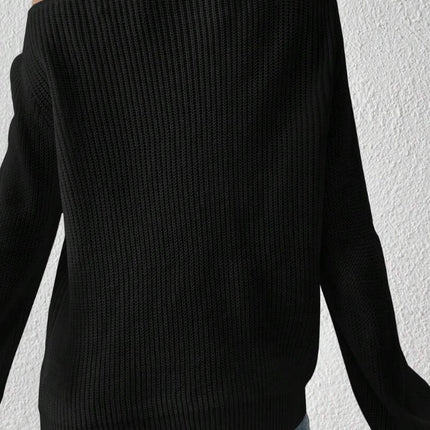 Solid Ribbed Knit Asymmetrical Shoulder Sweater,Long Sleeve Tops