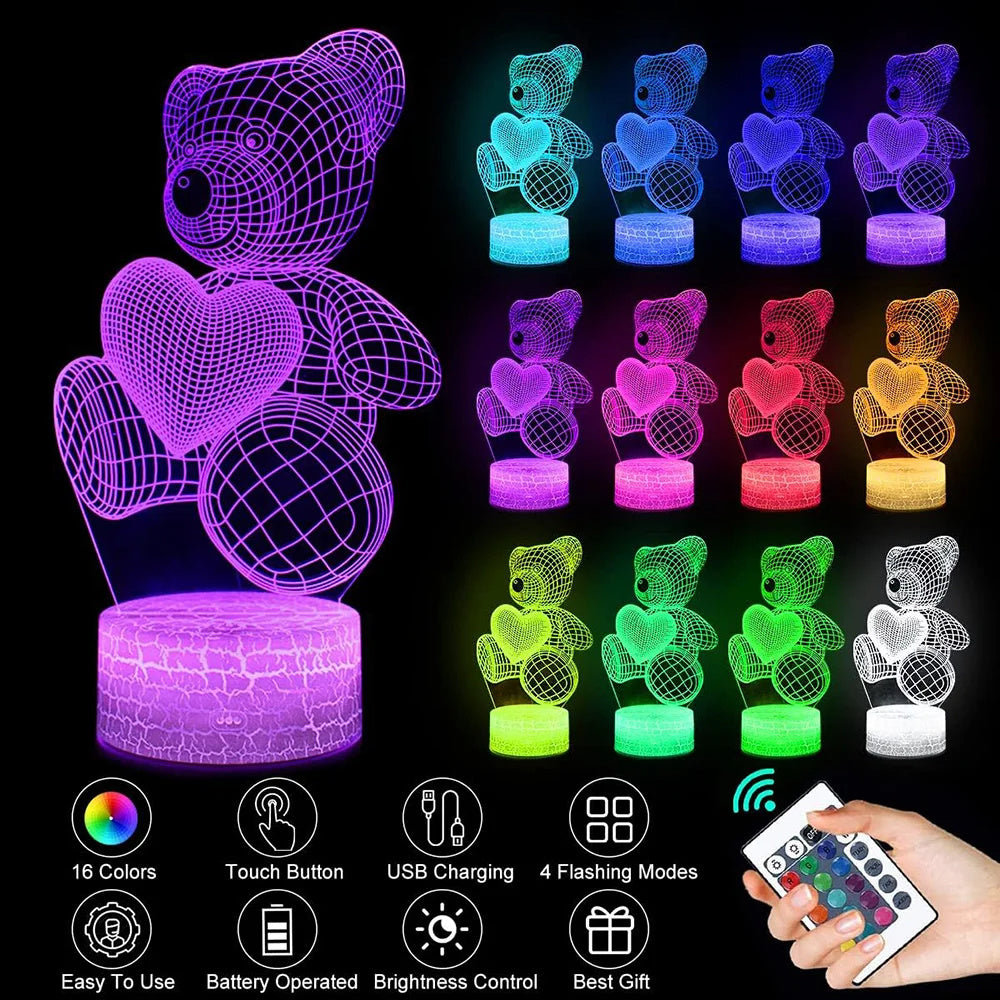 GlowBear | 3D Teddy Bear Night Light | Acrylic Neon Look | Usb Powered | Teddy Bear | Adds magical glow to your space -