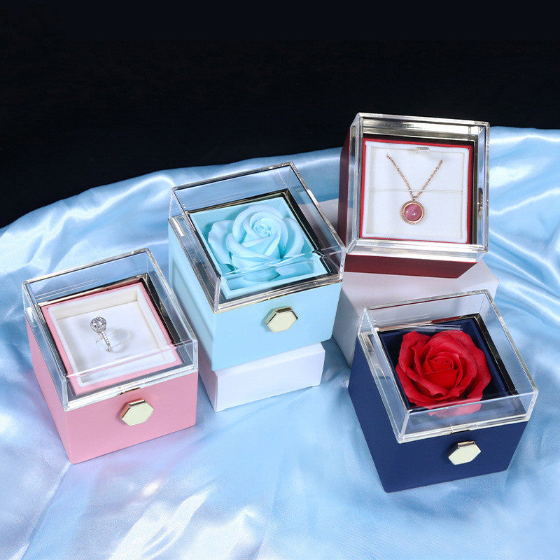 Forever Rose | Rotating Rose Soap Flower Gift Box | Acrylic Cover Rotating Display | Lasts For Years | Red | Valentines Day Gift - Health & Beauty > Jewelry Cleaning & Care > Jewelry Holders > Jewelry Boxes