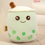 KawaiiTea | Plush Toy | Soft Fabric | Embroidered Face | Strawberry Pink Bubble Tea | Cuddle Tea Pillow -