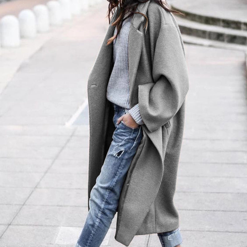Casual Chic Long Wool Coat | Single Breasted Lapel | Warmth For Winter | Solid Color Size S | Effortless Everyday Style -