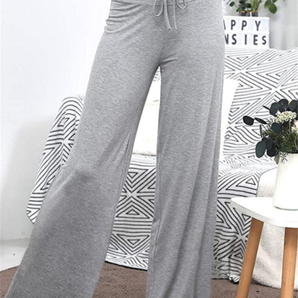 Wide Leg High Waist Elastic Band Casual Pants