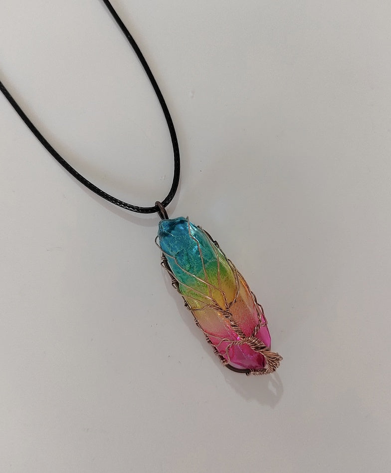 Stone Crystal Pillar Necklace | Tree of Life Pendant for Women | Natural Crystal Column Jewelry | Simple O-Chain with Extension | Rainbow Color Options | Fashion Healing Energy Necklace - Apparel & Accessories > Jewelry > Necklaces