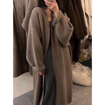 Khaki Knitted Cardigan Sweater, Womens Coat, Long Cardigan, Wool Coat, Cozy Style Loose, Plus Size Maxi Coat, Office Outfits, Fall Clothing