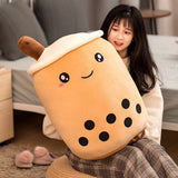 KawaiiTea | Plush Toy | Soft Fabric | Embroidered Face | Strawberry Pink Bubble Tea | Cuddle Tea Pillow -
