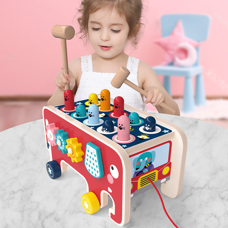 Montessori | Educational Wooden Pounding Bench Toy | Animal Bus Toys | Strengthens hand muscles | Boosts learning -
