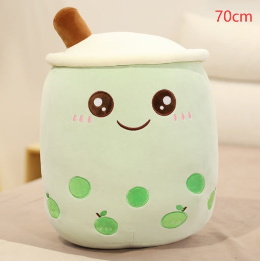 KawaiiTea | Plush Toy | Soft Fabric | Embroidered Face | Strawberry Pink Bubble Tea | Cuddle Tea Pillow -