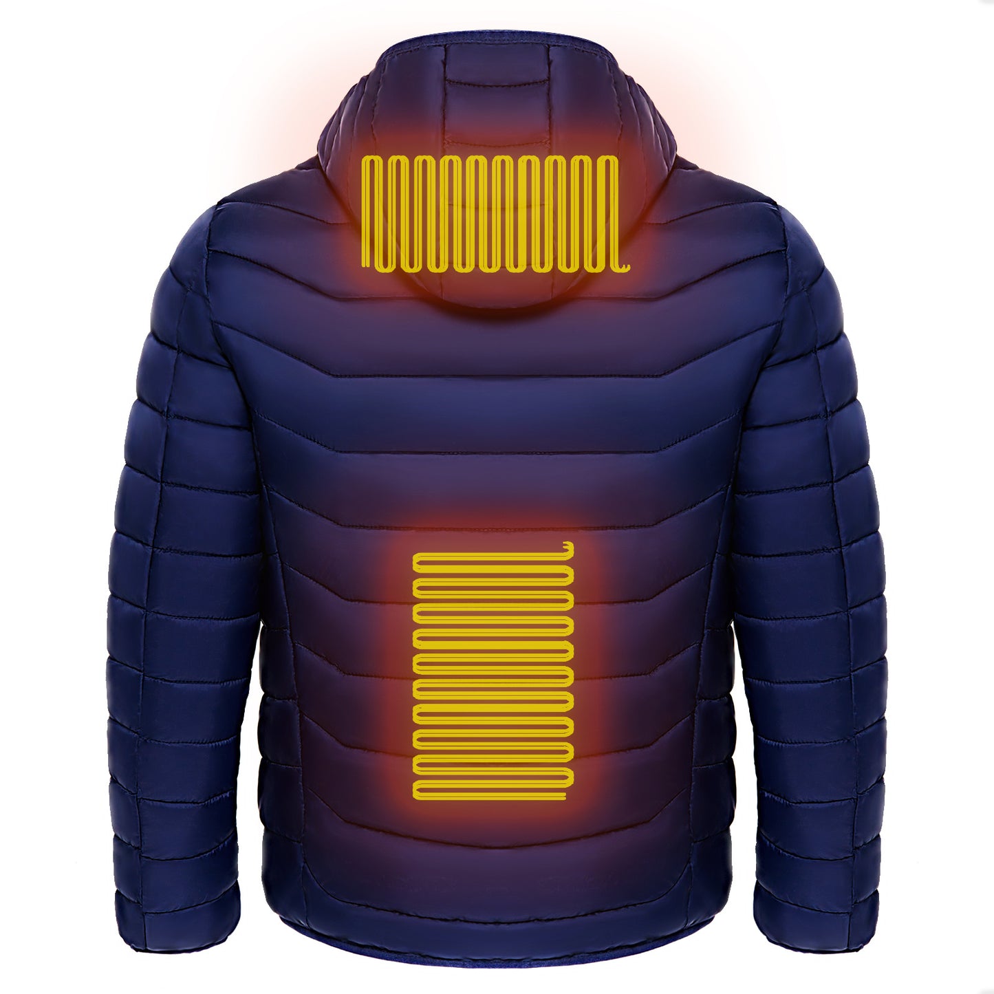 Men Heated Puffer Jacket | Electric Heating Coat with 9 Heat Zones | Insulated Hooded Windbreaker | USB Powered Heated Ski Jacket | Unisex Winter Warm Electric Coat (Black/Blue/Red in Zone 9) - Apparel & Accessories > Clothing > Outerwear > Coats & Jackets > Puffer Jackets