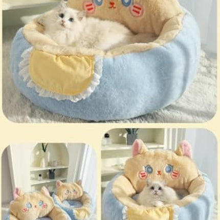 Cute Cat Bed For Indoor Cute Cat Dog Bed Tent With Removable Washable Cushioned Cat Cave Dog Bed Calming Fluffy Plush Dog Bed Puppy Bed Hug Sleep Cuddle Pet Bed