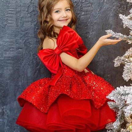 Girl's Princess Dress Red Tulle Tutu Skirt Sequined Bow