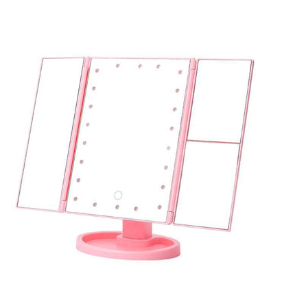 Three-sided Foldable Magnifying Desktop Makeup Mirror With Lamp