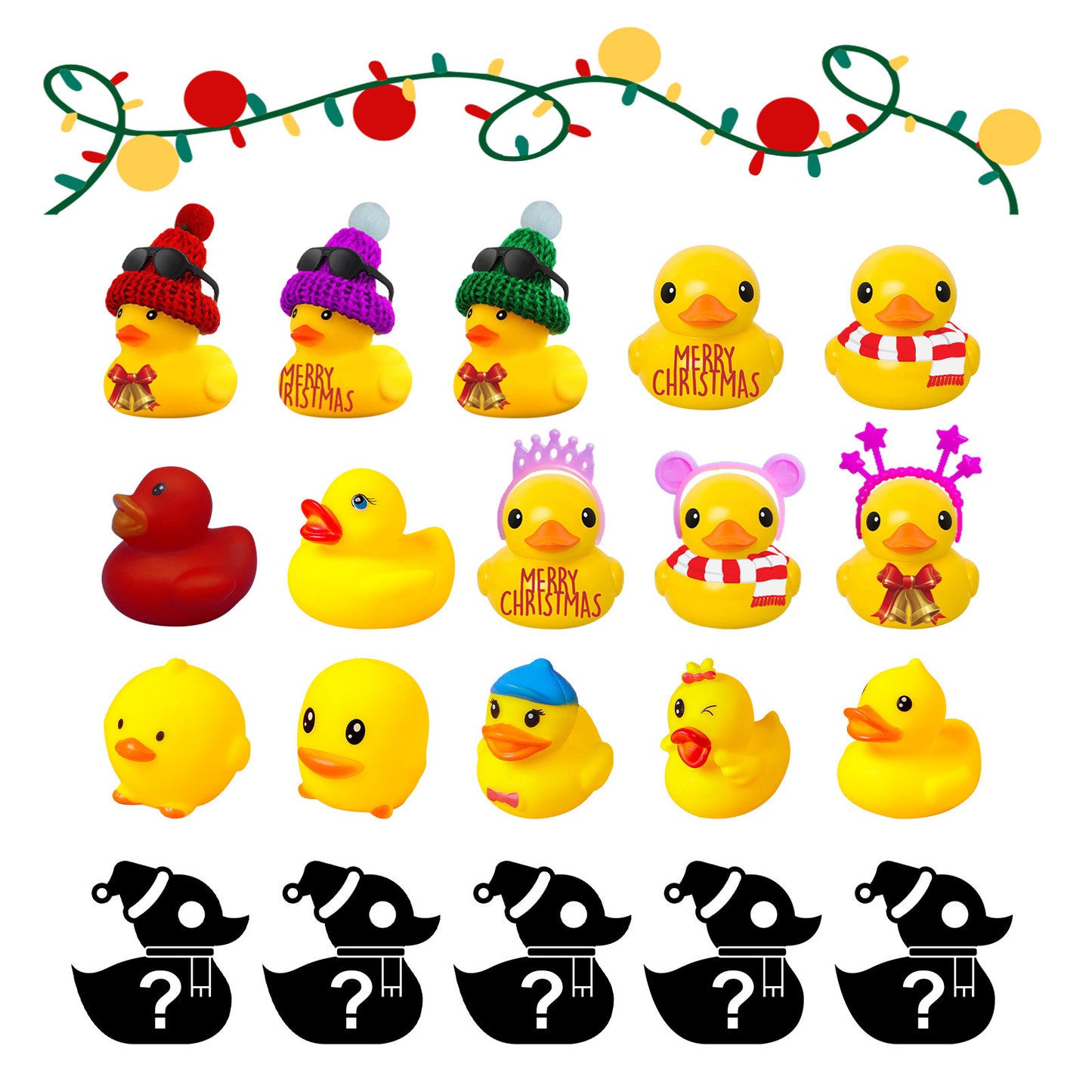 SunnyDucks | Advent Bath Toys | 24 Rubber Ducks | Festive Bath Fun | Yellow Ducks | Christmas Tub Countdown -