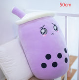 KawaiiTea | Plush Toy | Soft Fabric | Embroidered Face | Strawberry Pink Bubble Tea | Cuddle Tea Pillow -