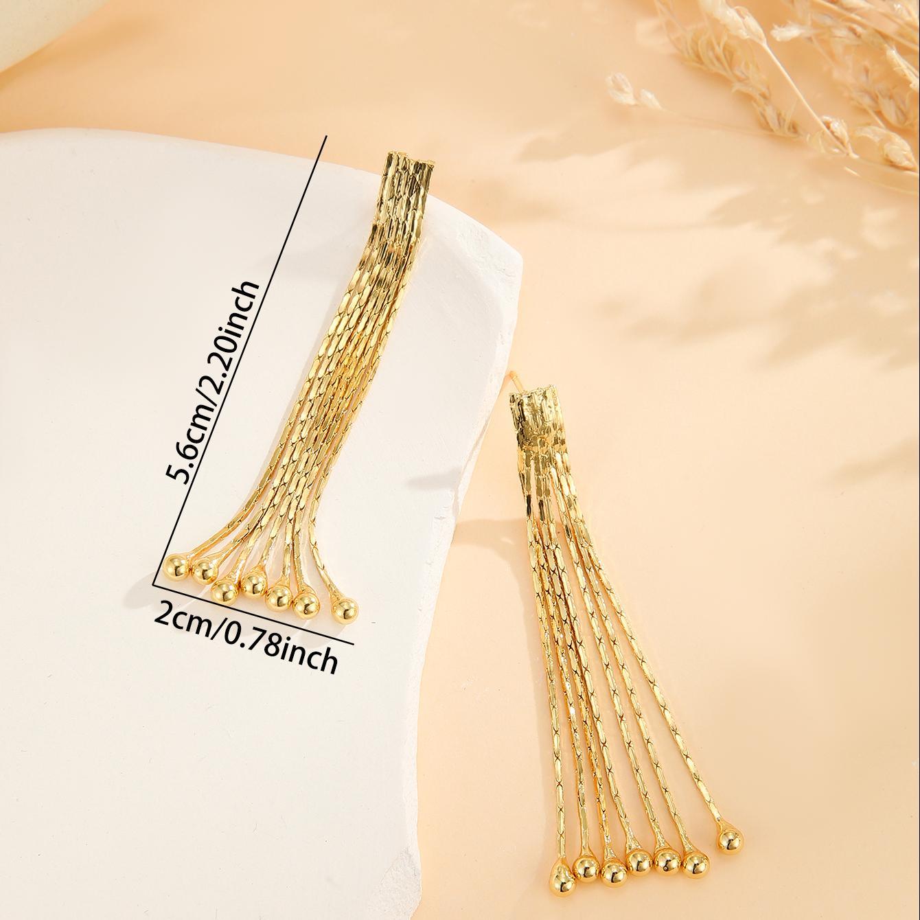 LuxeChain | Chain Earrings | Thin Metal Chains | Gold Bead Tassels | Gold | Elevates Everyday Style -