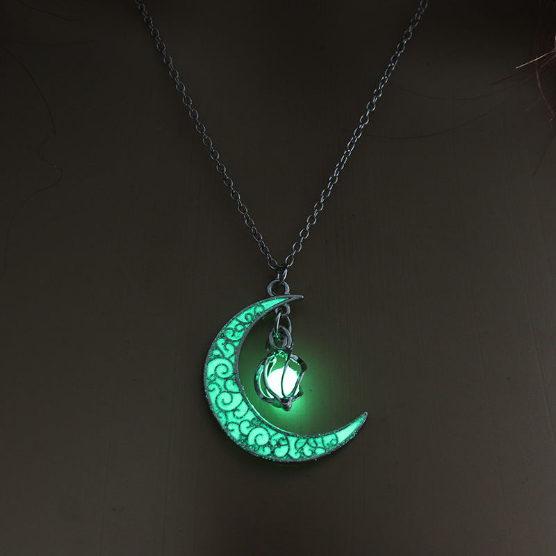 Glowing Pendant Necklace | Silver-Plated Luminous Jewelry for Women | 3.6cm Glow-in-the-Dark Pendant | 45+5cm Adjustable Chain | Elegant Gift Necklace for All Occasions - Apparel & Accessories > Jewelry > Necklaces