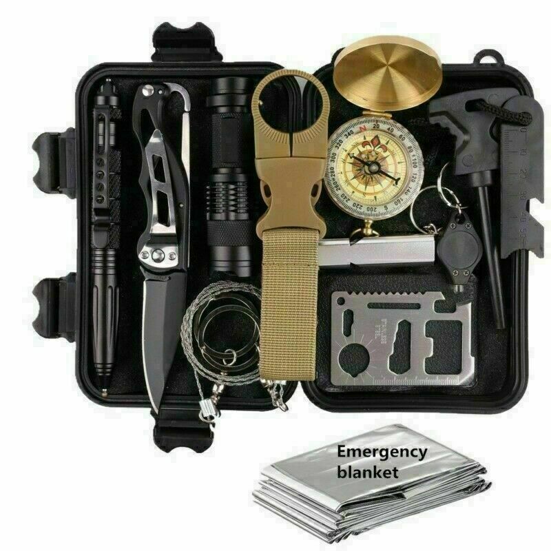 Outdoor Survival Kit | Waterproof Case | 14 In 1 Tools | Black | All In One Survival Kit For Camping And Emergencies -