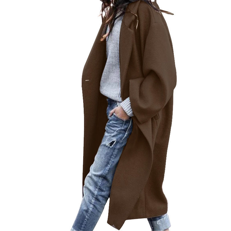 Casual Chic Long Wool Coat | Single Breasted Lapel | Warmth For Winter | Solid Color Size S | Effortless Everyday Style -