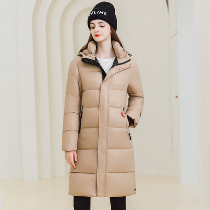 Winter Warm Hooded Coat With Pockets Fashion Simple Long Cotton Jacket Solid Color Outwear Women's Clothing