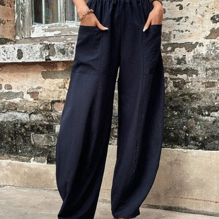 Women's Harem Pants With Pockets High Waisted Casual Beach Pants Loose Trousers Summer