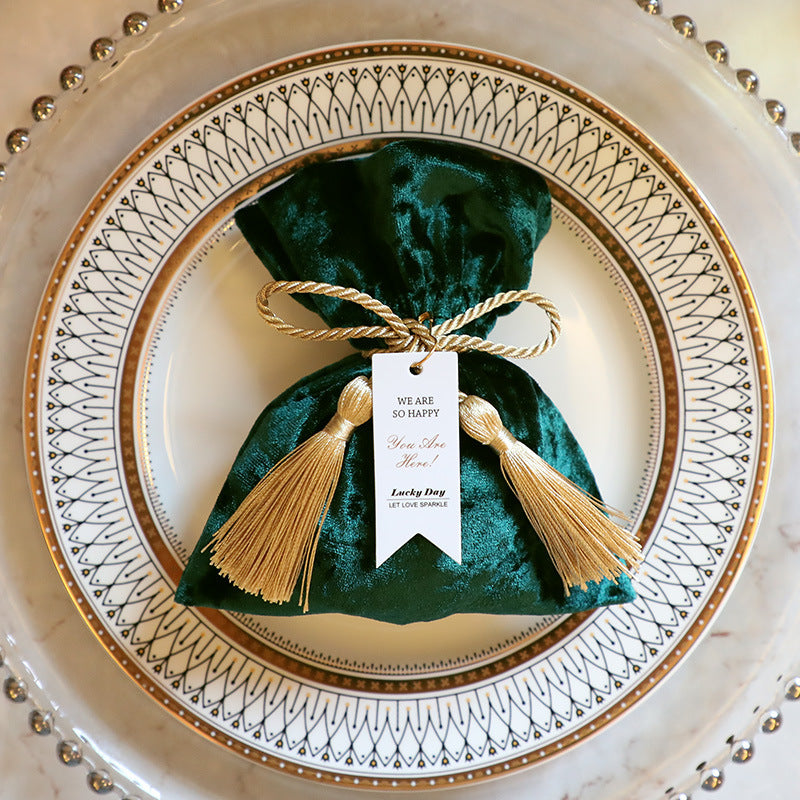 Velvet Bliss|Wedding Velvet Bag|Velvet Gift Bag|Candy Gift Box Packaging|Wine Red Gold Rope|Tote Included -