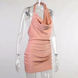 Luxe Satin | Satin Party Dress | Adjustable Halter Tie | Soft Satin With Side Ruching | Flattering Fit For Parties - Apparel & Accessories > Clothing > Dresses