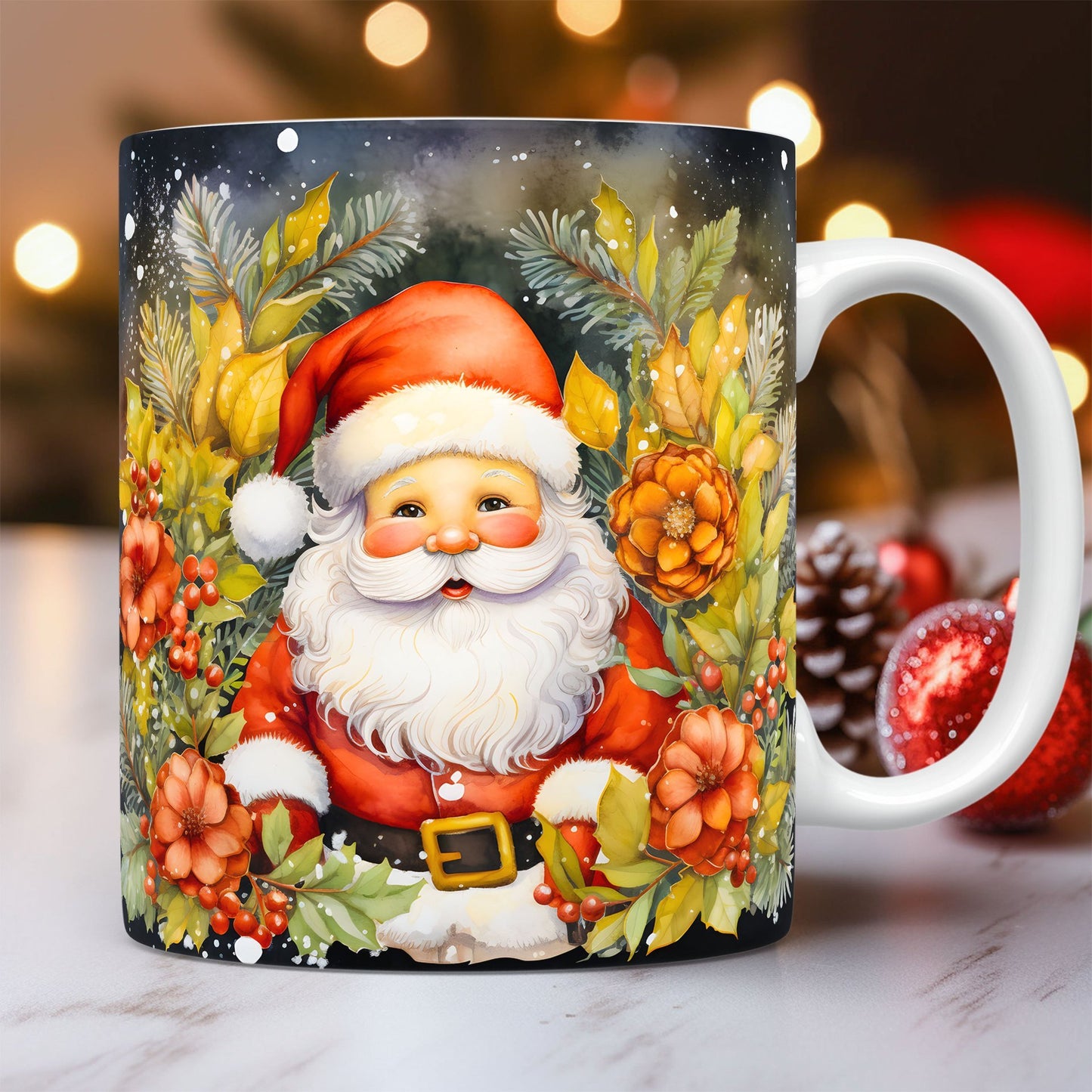 Creative | 3D Christmas Ceramic Mug | Santa Claus 3D Painted | Comfortable Grip Handle | White | Ideal Christmas Gift -