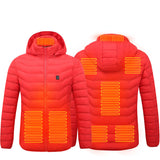 Men Heated Puffer Jacket | Electric Heating Coat with 9 Heat Zones | Insulated Hooded Windbreaker | USB Powered Heated Ski Jacket | Unisex Winter Warm Electric Coat (Black/Blue/Red in Zone 9) - Apparel & Accessories > Clothing > Outerwear > Coats & Jackets > Puffer Jackets